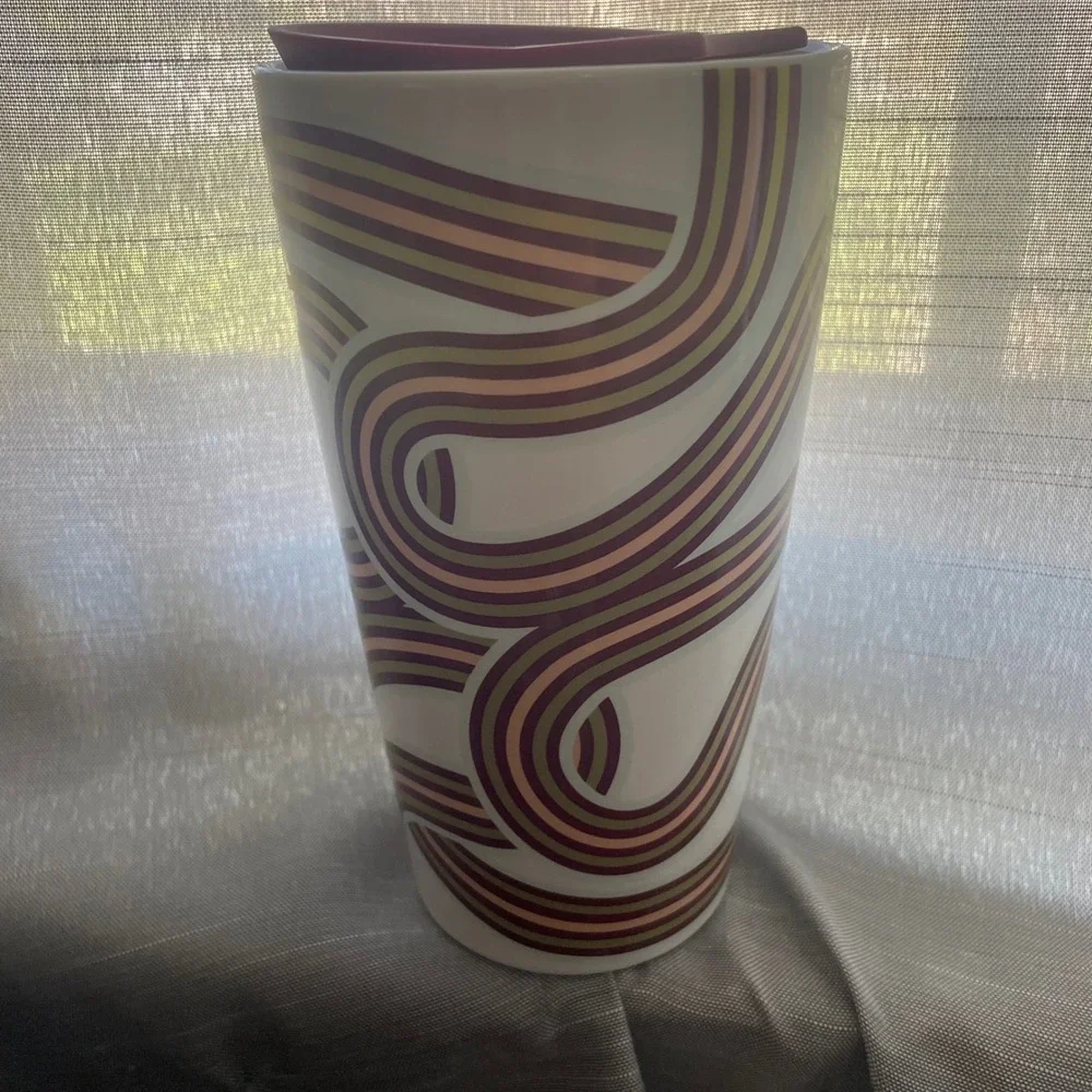 Starbucks 2024 Fall White Gold Maroon Ribbon‎ Ceramic 12 oz Tumbler New